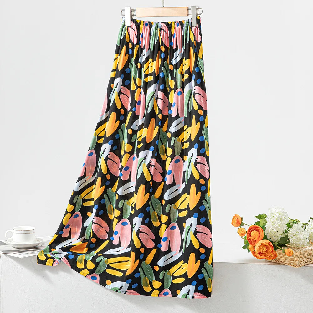 New 2024 Elegant Women Tulle Skirt Korean Fashion Boho Floral A Line Ladies Pleated Skirt Summer Chic High Waist Party Vestidos