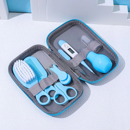 8pcs EVA Bag Baby Health Care Kit Soft Bristle Brush Material Safety Newborn Grooming Kit Nail Clippers Comb Thermometer