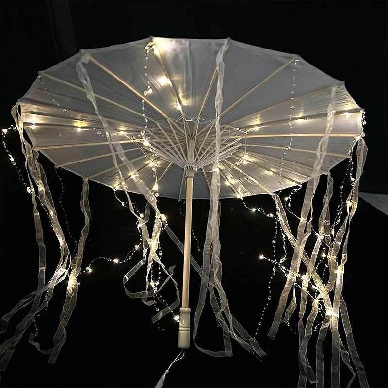 Holiday Party Supplies Luminous White Umbrella Wedding Decorative Props Christmas LED Light Umbrella Glowing For Night Party