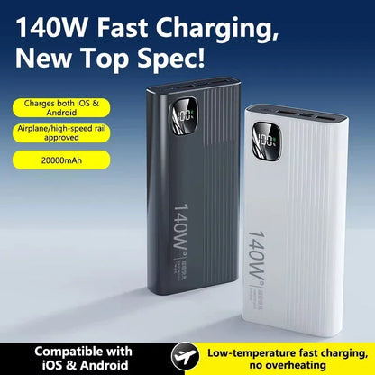 Lenovo 500000mAh 140W PowerBank Super Fast Charge Portable Powerbank External Battery Charger LED Display For iPhone