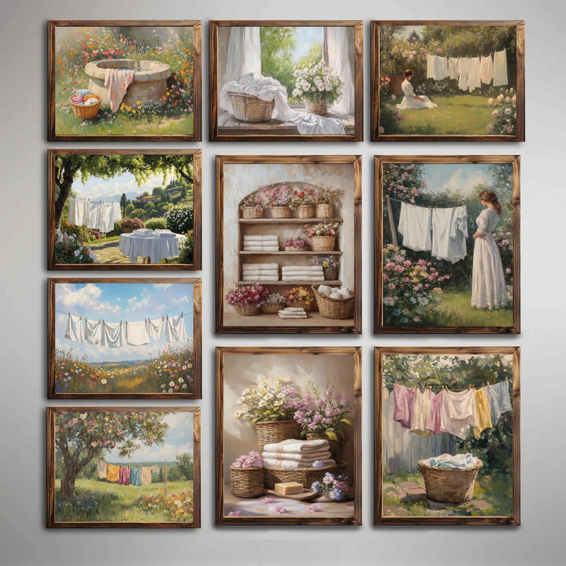 Classic Oil Painting Laundry Room with Clothes Hanging Poster Canvas Art Painting Printing Home Room Wall Pictures Decor Gift