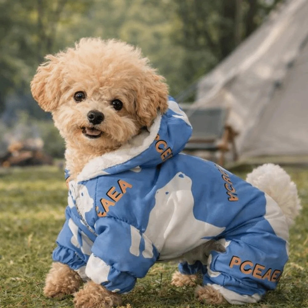 Cute Warm Dog Winter Clothes Splash-proof Thick Pet Outdoor Clothing Fleece Lined Anti-Shedding Puppy Jumpsuit Outdoor