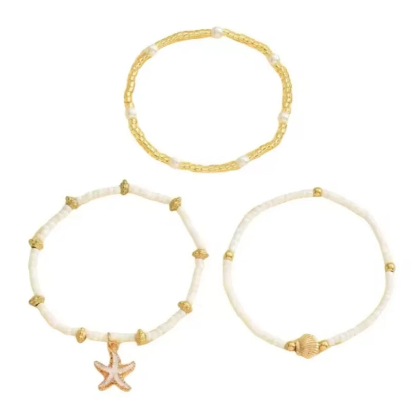 Cute Starfish Shell Rice Bead Multilayer Anklets For Women Foot Chain Ankle Bracelet Beach Jewelry Summer Accessories