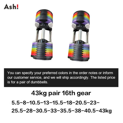 Multi-Color Adjustable Dumbbell Set, 2KG(5LB) or 4KG(9LB) Increment, Up to 50KG(110LB), Fast Adjustable Dumbbells for Home Gym