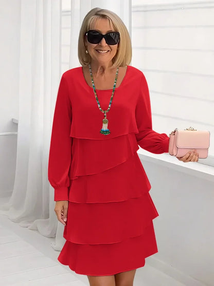 Autumn Women's Cake Chiffon Dress New Casual Elegant O-Neck Party Irregular Layered Long Sleeve Fashion Mini Dresses For Women