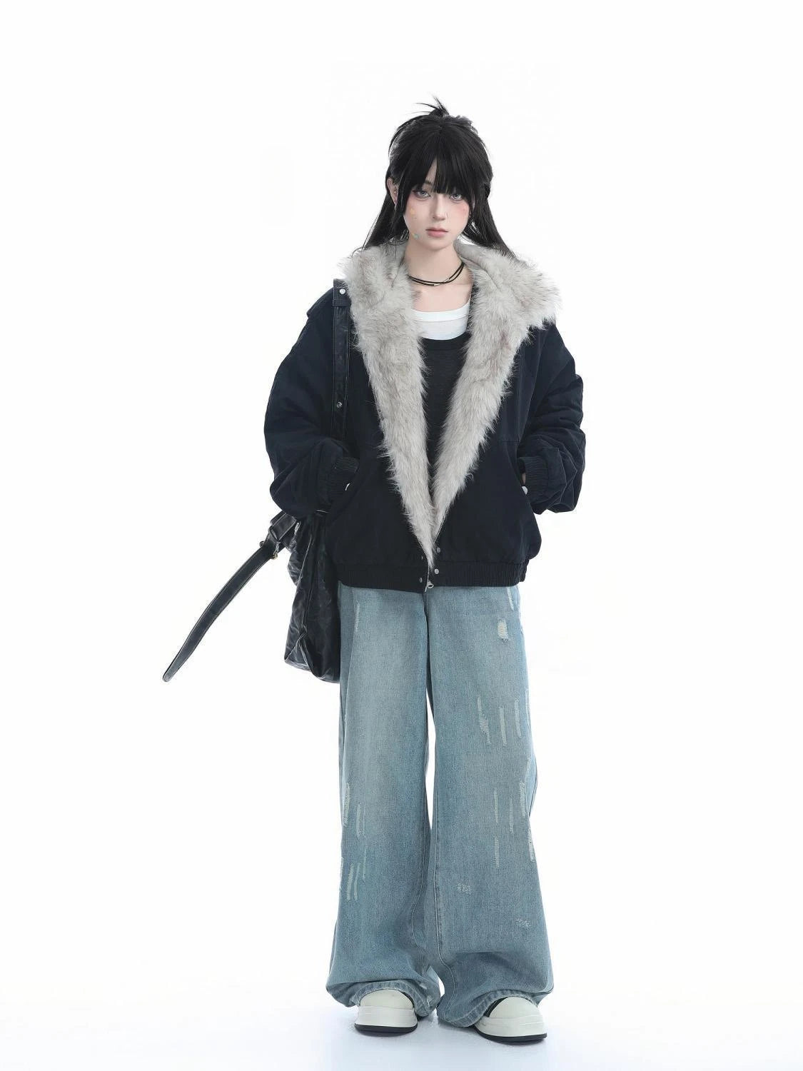 Faux Fur Coats Women American Vintage Jackets  Long Sleeve Hooded Office Lady Trench Winter Clothes Y2k Grey Jackets Streetwear