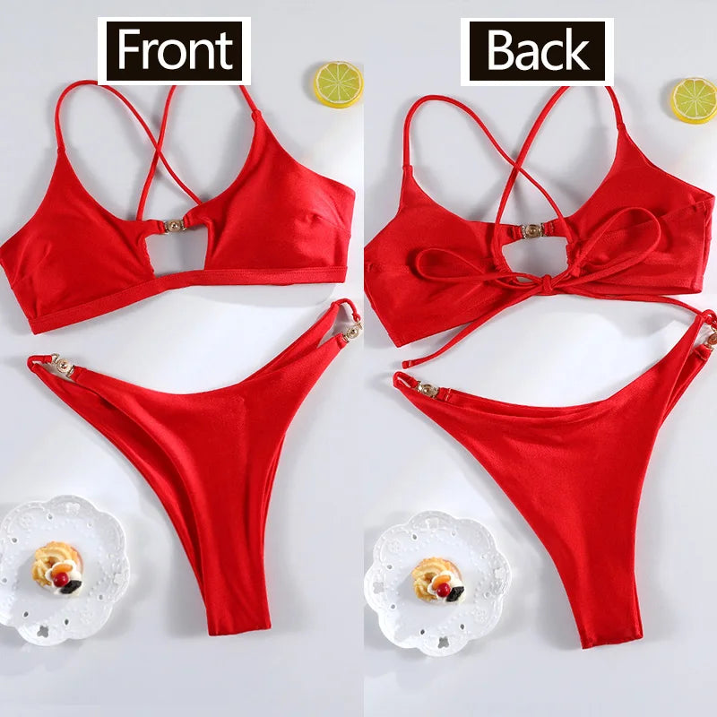 Rinabe Solid Bikini Set Sexy Bikinis Cut Out Swimsuit For Women Low Waist Bathing Suits 2026 Bathsuit Summer Beach Wear