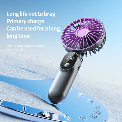 Portable MiNi USB Fan with 6 Speeds and Digital Display Foldable 3-in-1 Handheld Neck and Desktop Fan for Trave Outdoor