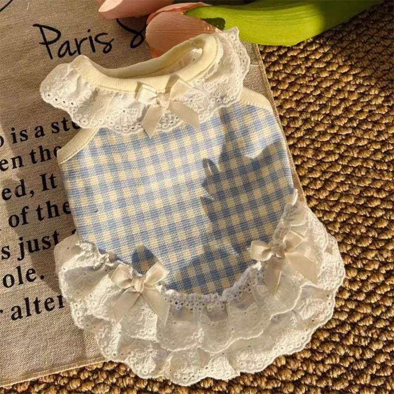 Pet Spring/summer New Cat And Dog Clothes Breathable Comfortable Cute Princess Style Bow Lace Skirt For Small Dogs Teddy Bears