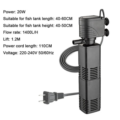 Plastic 3 in 1 Fish Tank Filter 4/6/12/20/30W Filtration Fish Tank Built-in Filter Increase Air Oxygen with Inner Sponge