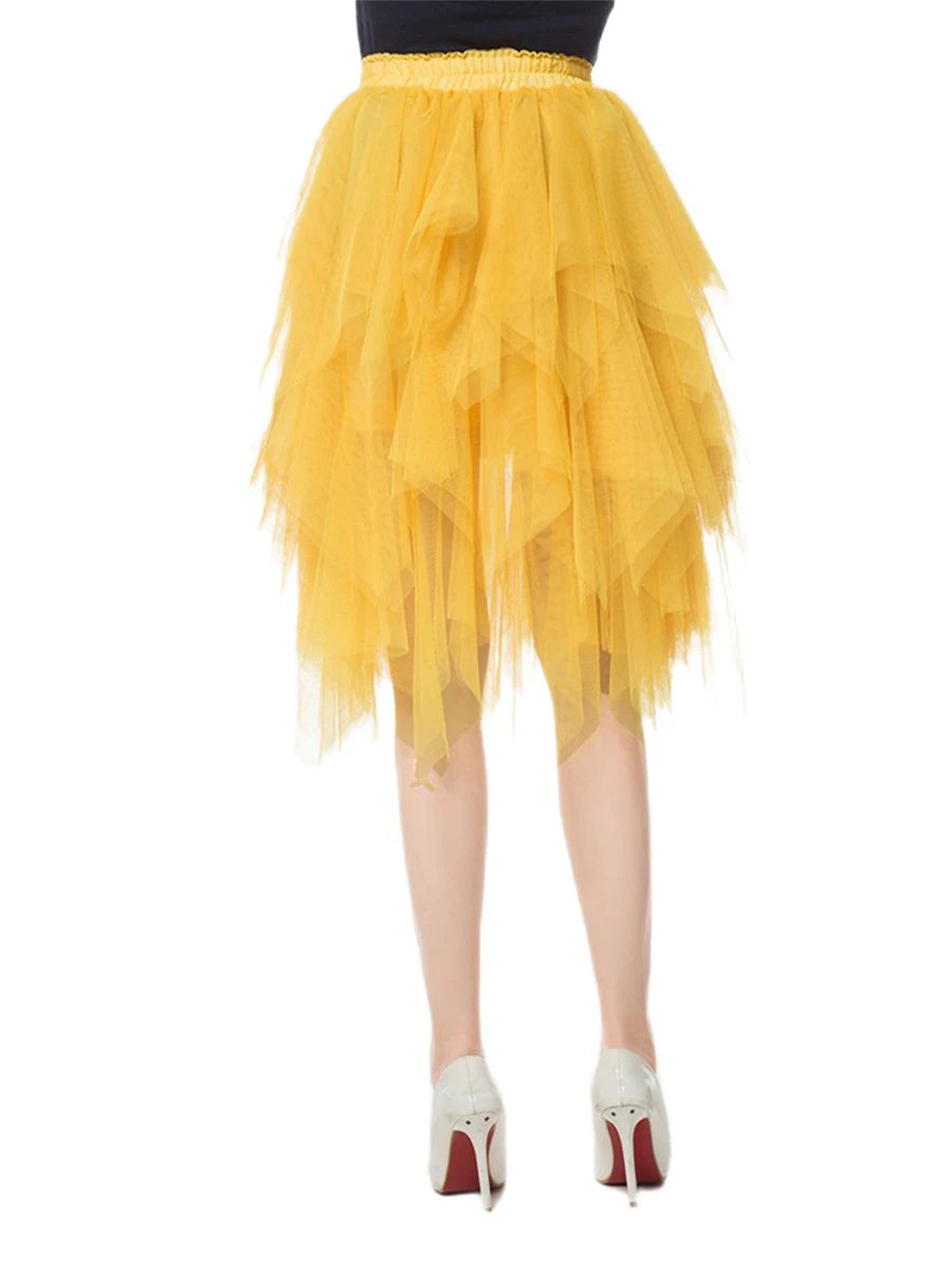Women's Irregular Tulle Skirts Casual High Waist Solid Color Mesh Skirts Layered Skirts