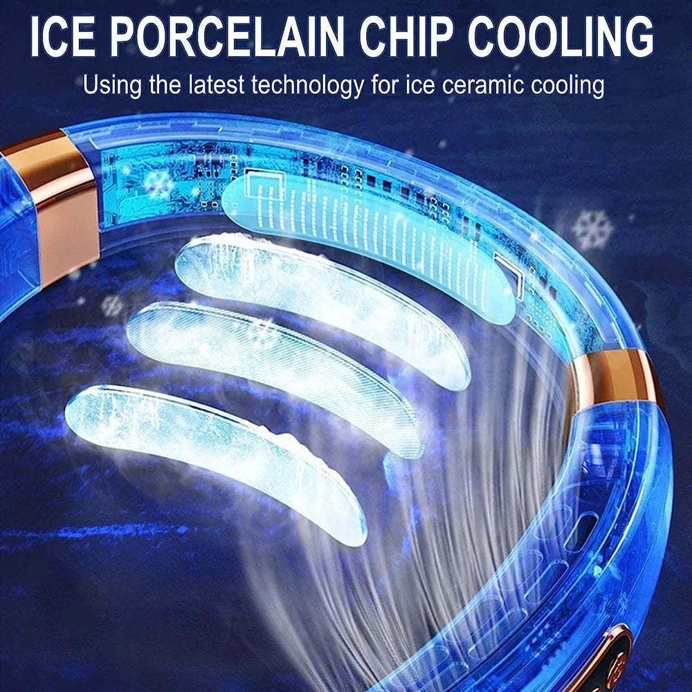 Portable Neck Fan, Leafless Mini Electric Fan with LED Lights 5 Gear Air Cooling Fan, USB Rechargeable Mute LED Digital Display