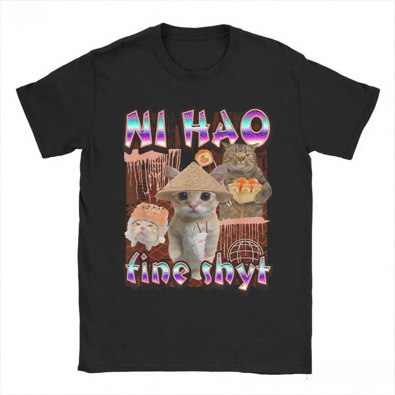 2025T-shirt men's and women's printed T-shirt funny cat summer clothes cotton summer clothes T-shirt high quality street clothes