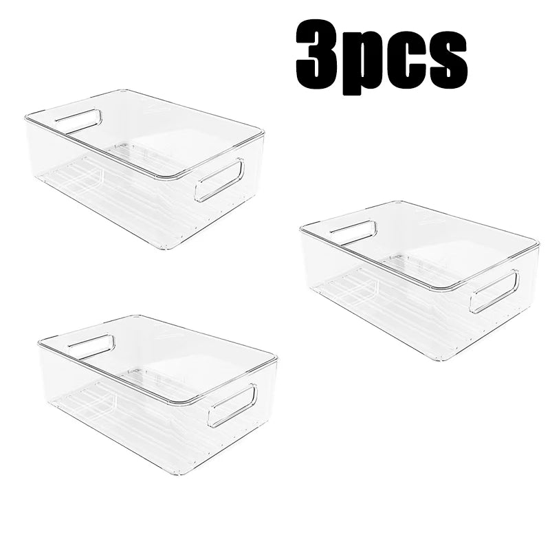 1-3PC Refrigerator Organizers Bins With Handle Plastic Pantry  Refrigerator Crisper Pantry Kitchen Food Freezer Tool Storage Box