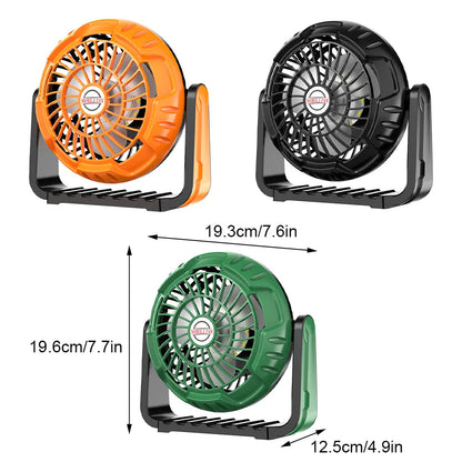 Portable Camping Fan with Integrated LED Light Perfect for Outdoor Adventures Adjustable Airflow and Bright Illumination