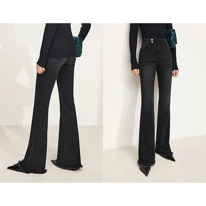 AMII Jeans For Woman 2025 Winter New Slim-fit Warm Versatile Flared Pants Simple Commuter Casual Casual Woman Trousers 12344022