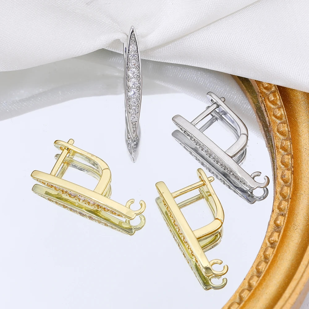 Juya 18K Gold Silver Plated Fastener Bales Fixture Earring Hook Locks For DIY Women Fashion Crystal Agate Charms Earrings Making