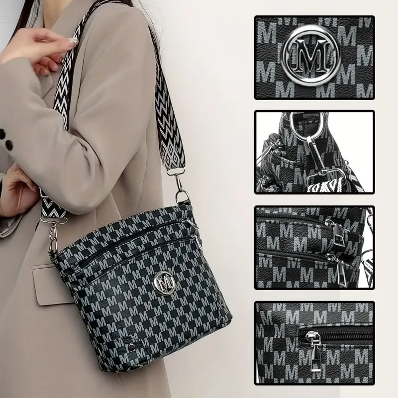 Elegant Women's Crossbody Bag with "M" Badge, Multi-Pocket, Adjustable Shoulder Strap, Women Shoulder Bag, Perfect as a Gift