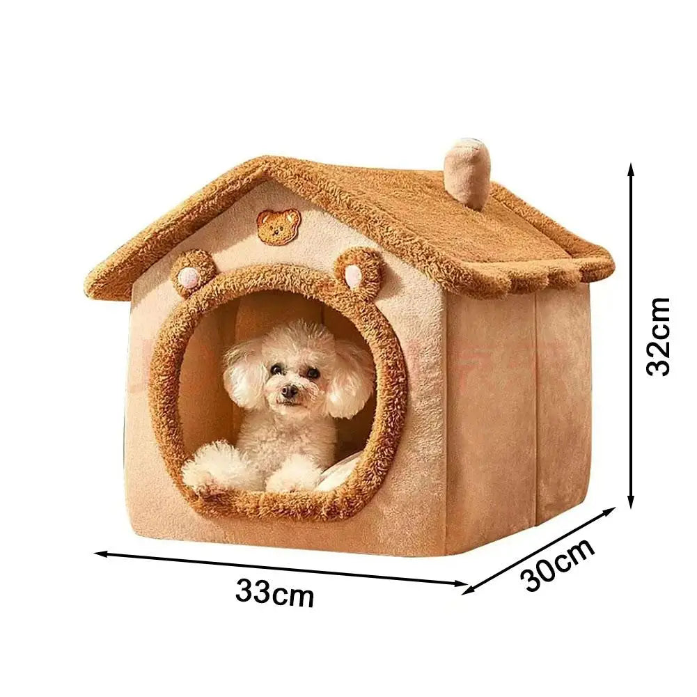 4-Season Universal Pet Bed House, Removable & Washable Plush Warm Dog Cat Cave, Cozy Enclosed Kennel Nest for Small & Medium Dog