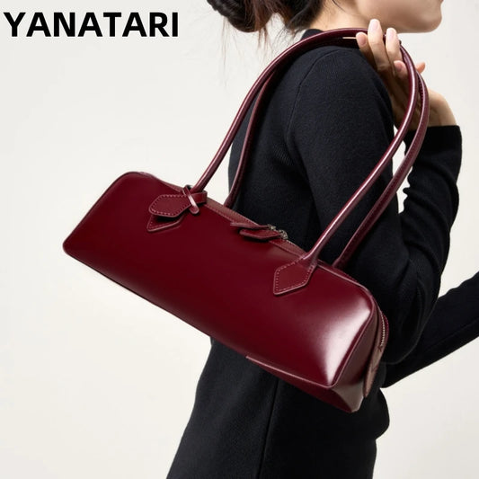 YANATARI Genuine Leather Bag Woman 2026 Korean Luxury Bag Vintage Long Shoulder Bag Handbags Ladies Underarm Bag Shopping Bag