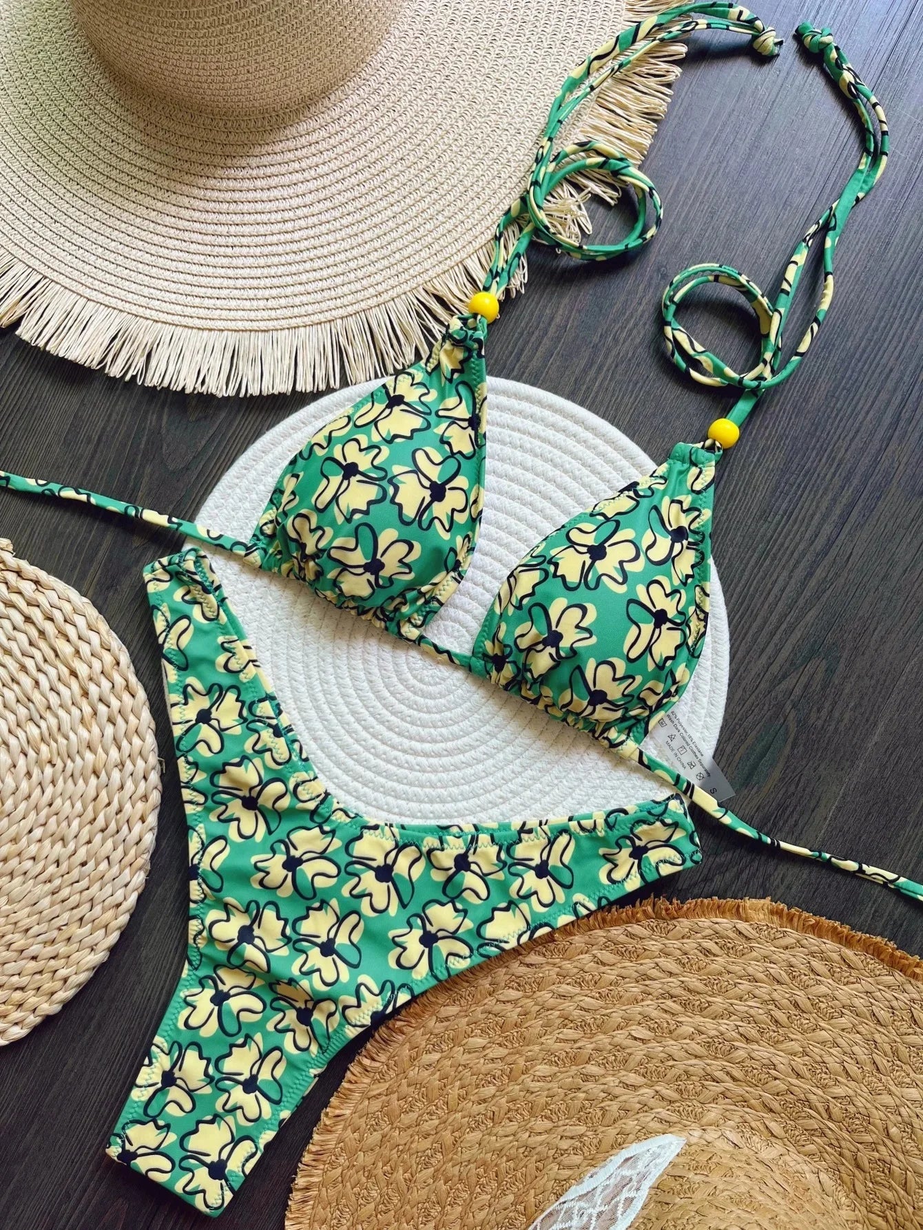 RUOTONSEPT New Sexy Botany Print Bikinis Set Women's Swimsuit Two-piece Triangle Halter Swimwear Bathing Suit Brazilian Biquinis