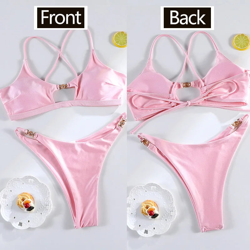 Rinabe Solid Bikini Set Sexy Bikinis Cut Out Swimsuit For Women Low Waist Bathing Suits 2026 Bathsuit Summer Beach Wear
