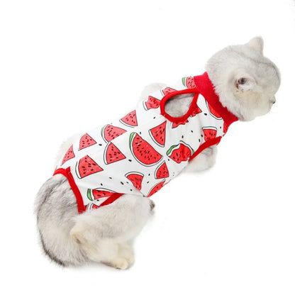 Fruit Printed Cat Recovery Clothing High Elasticity Comfortable Pet Anti-Licking Vest Soft Breathable Cat Jumpsuit Pet Care