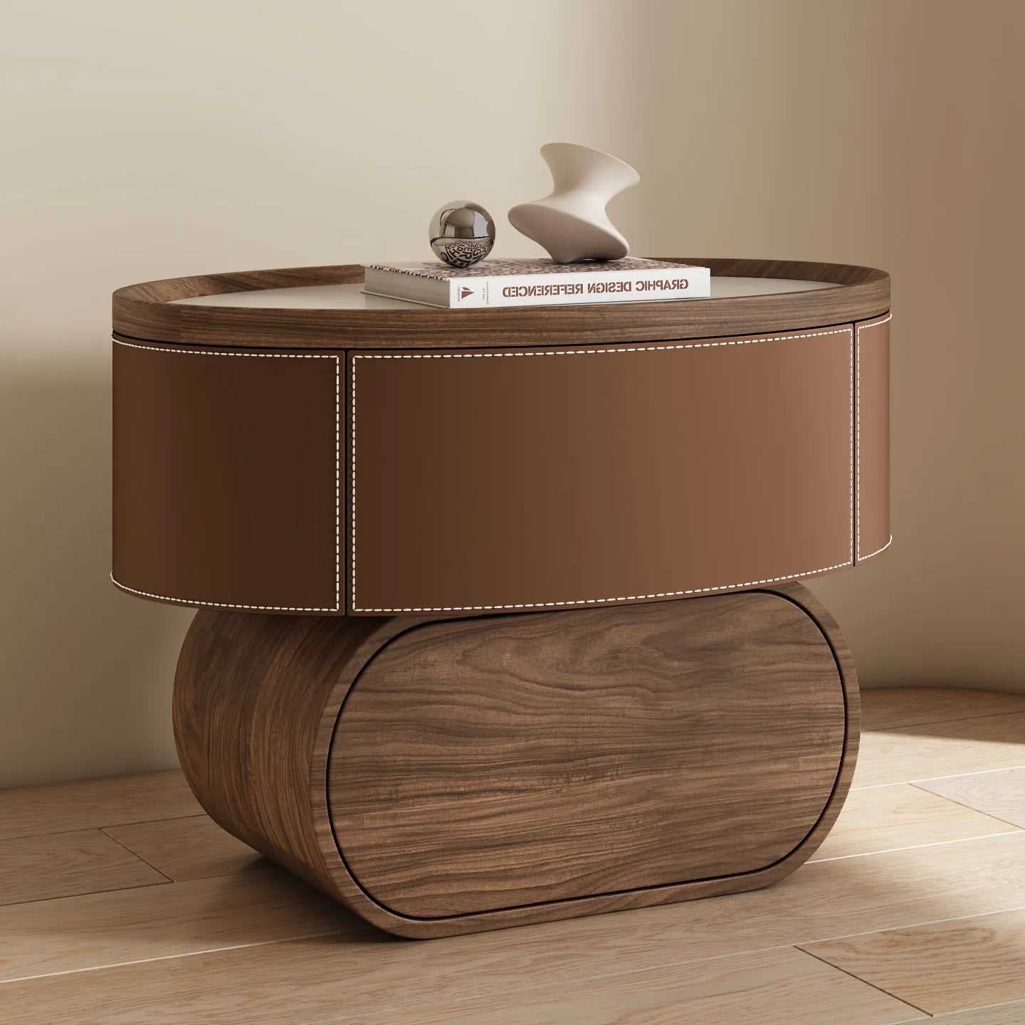 Solid Wood Saddle Leather Bedside Table Design Furniture Living Room Storage Cabinet Bedroom With Drawers Nightstands