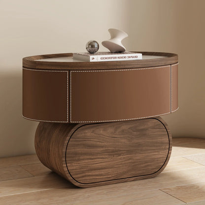 Solid Wood Saddle Leather Bedside Table Design Furniture Living Room Storage Cabinet Bedroom With Drawers Nightstands