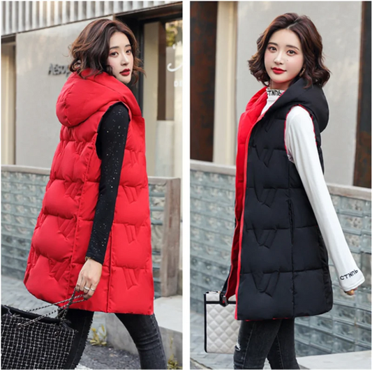 Double Side Vest Korean Slim Hooded Down Cotton Vest Women Waistcoat Sleeveless Jacket 2022 Autumn Winter Jacket Female Coat