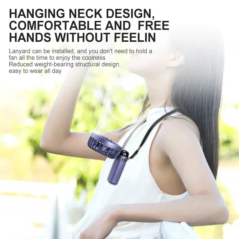 New Portable Handheld Fan with Digital Display, 5-Speed USB Rechargeable Mini Fan, Ultra Quiet Personal Fan with Lanyard & Bas