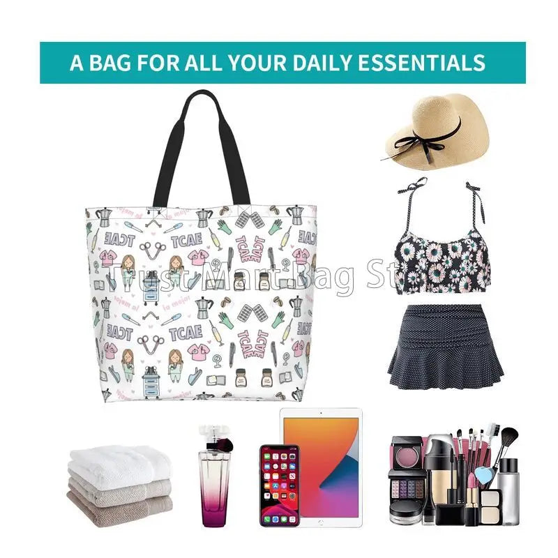 Custom Enfermera En Apuros Doctor Nurse Medical Large Capacity Tote Bag Shoulder Bag Handbags for Women Grocery Shopping Bags