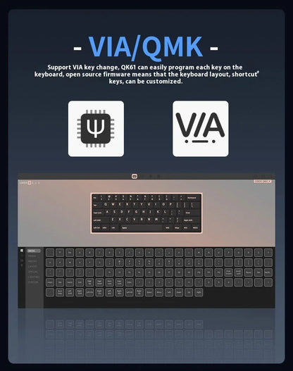 CIDOO QK61 V2 Mechanical Keyboard 60% Layout Gasket Structure VIA Programmable Hot-Swap Three Mode Wireless RGB Keyboard