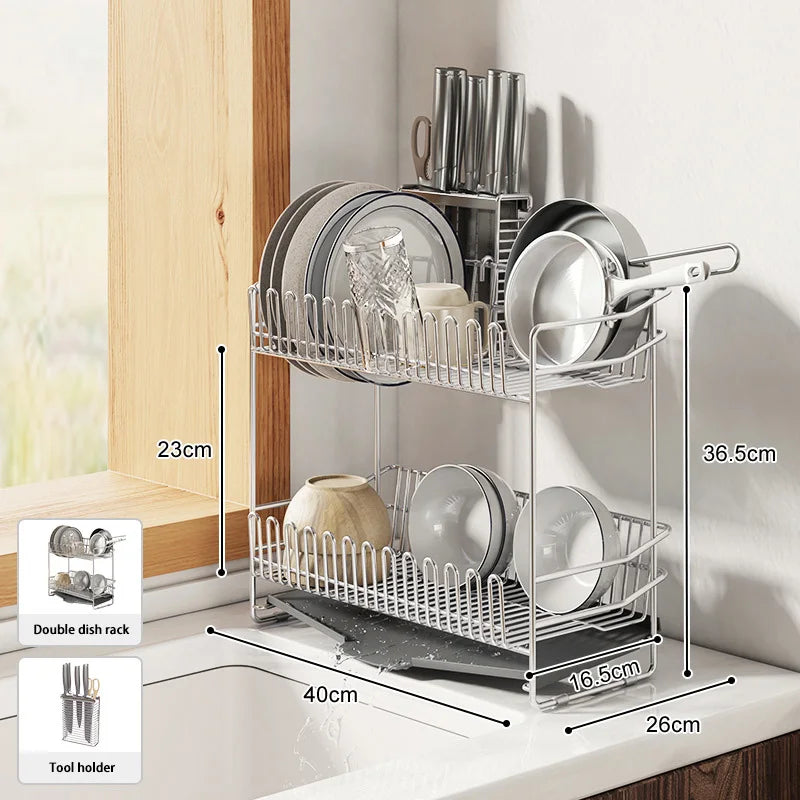 Dish Drying Rack with Drainboard, Dish Rack for Kitchen Counter, Dish Drainer Rack with Utensil Holder, Kitchen Organization