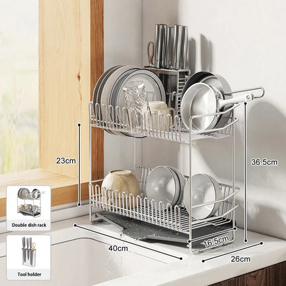 Dish Drying Rack with Drainboard, Dish Rack for Kitchen Counter, Dish Drainer Rack with Utensil Holder, Kitchen Organization