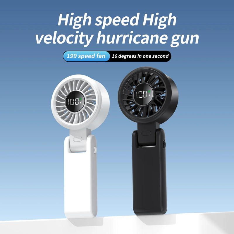 Digital Display Handheld Fan, USB Rechargeable Strong Wind Cooling Fan, Portable Mini Fan for Home Office Travel