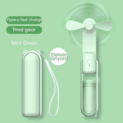 Portable Mini Cute Handheld Fan Foldable 3 Speed Adjustable Fan Office Home Desktop Travel Outdoor Use Type C Charge Pocket Fan