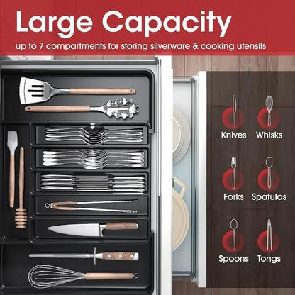 Adjustable Pantry Organizer Utensil Cutlery Drawer  for Forks Knives Silverware Expandable Kitchen Drawer Kitchen Organizer Tray