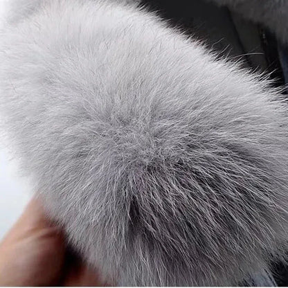 Women Faux Fox Fur Collar Jean Coat Winter Denim Jacket Female Short Warm Parkas Rabbit Hair Lining Outwear Fashion Overcoat