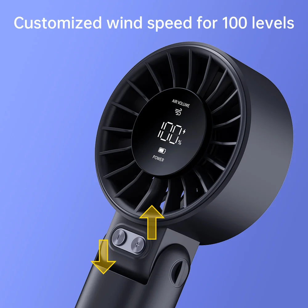 Portable Handheld Fan with LED Display,5 Speeds,150°Folded,3-IN-1 Hand/Desk/Neck Multifunction Personal Fan