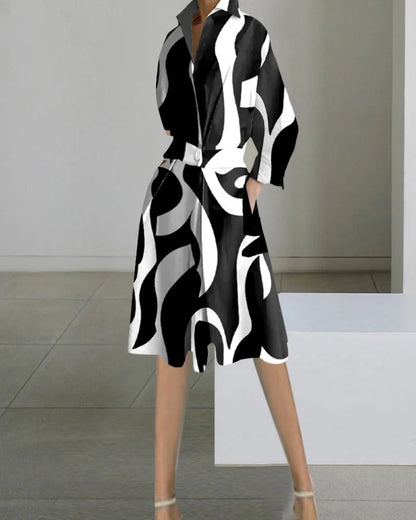 Women's Autumn Dress Long Sleeve Dot Print Elegant Midi Dresses White Casual V Neck Pockets Women Shirt Party Dresses Vestido