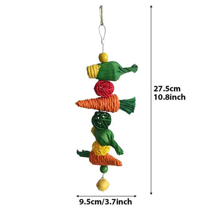 Pet Parrot Chewing Teething Toys Hamster Rabbit Hand-woven Straw Rope Carrot Corn Rattan Ball Toys Bird Cage Hanging Accessories