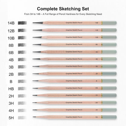 14-96 Pro Drawing Pencil Set,Sketch Pencils Art Supplies with Graphite,Charcoal,Erasers etc tool,Portable Zippered Travel Case
