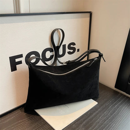Vintage Suede Tote Bag For Women Autumn Winter New Large Capacity Commute Shoulder Crossbody Bags Fashion Trend Underarm Bags