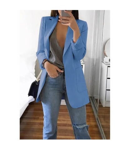 Autumn And Winter Women's Fashion Solid Color Polo Neck Slim Fit Coat Elegant Women's Long Sleeve Pocket Casual Suit Coat S-3XL
