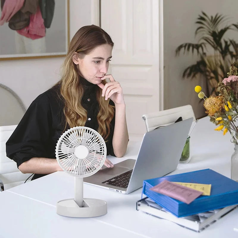 Lenovo Portable Foldable Desktop Fan USB C Rechargeable 3600mAh Battery 4 Speed Ultra Quiet Fan for Home Office Bedroom Dorm