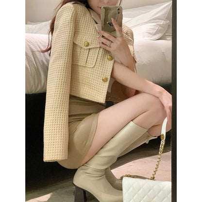 MEXZT Cropped Jackets Women Elegant Basic Blazer Coats Office Lady Korean Autumn Long Sleeve Slim Simple All Match Outwear New