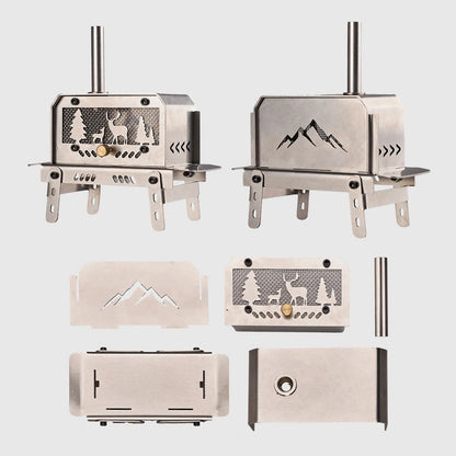 Portable Mini Folding Charcoal Stove Stainless Steel Outdoor Fire Pit Heater, Detachable Wood Burner for Camping