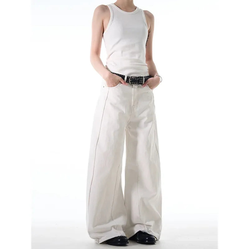 White Jeans Women Y2K Baggy Woman Vintage High Waisted Jeans Straight Streetwear Casual Loose Big Size Wide Leg Denim Pants