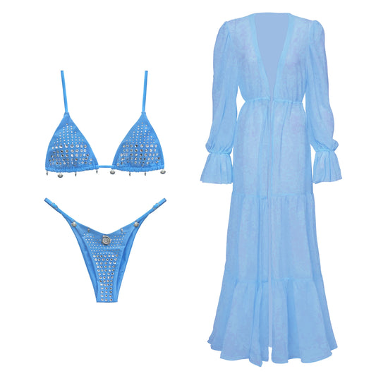 Bikini Swimsuit with Cover Up Rhinestones Brazilan Bikini Set Swimwear for Women Sexy Halter Bathing Suit Summer Female